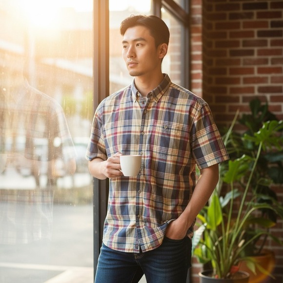 Dickies Shirt Mens XL Blue‎ Plaid Short Sleeve Button Up Down Front Workwear - Picture 8 of 8
